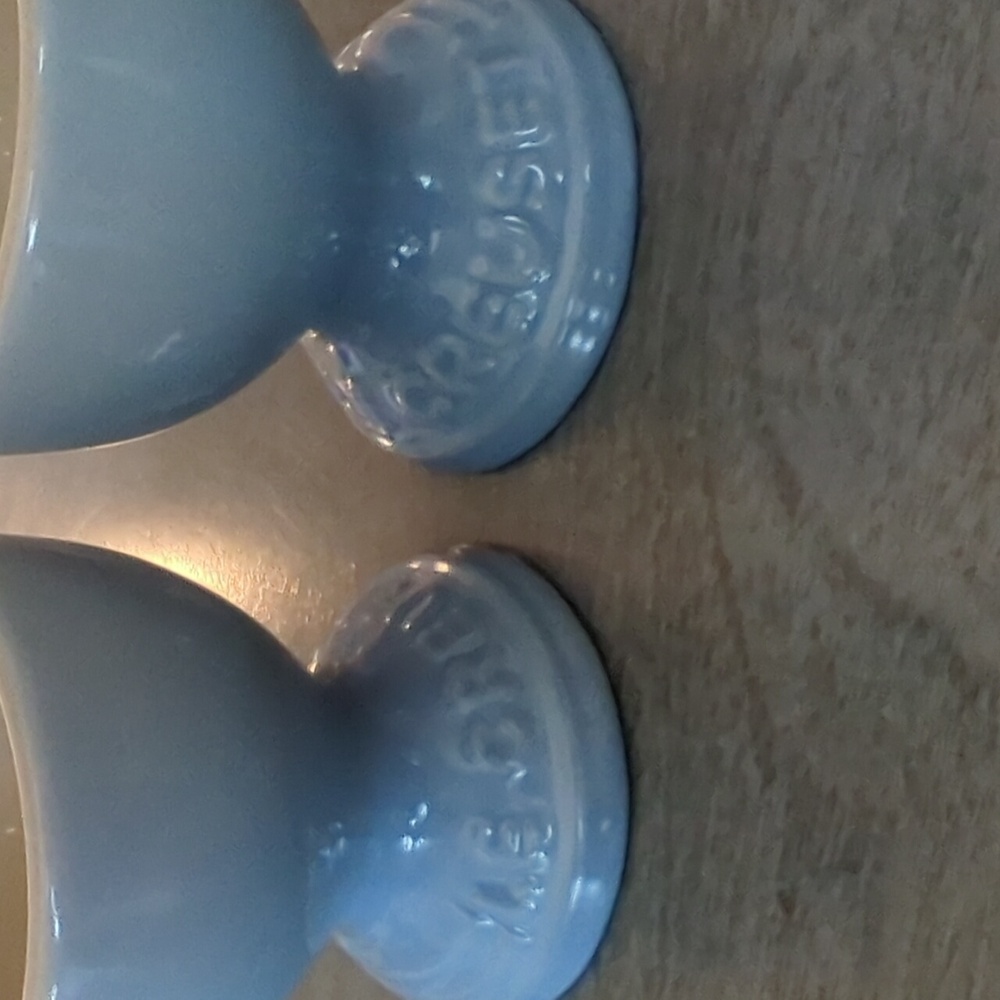 Footed Le Creuset Light Blue Egg Cups. Set Of 2 - Picture 2 of 4
